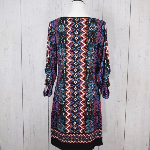 Laundry by Shelli Segal Retro Geometric Long Sleeve Shift Dress 4 - Picture 7 of 10